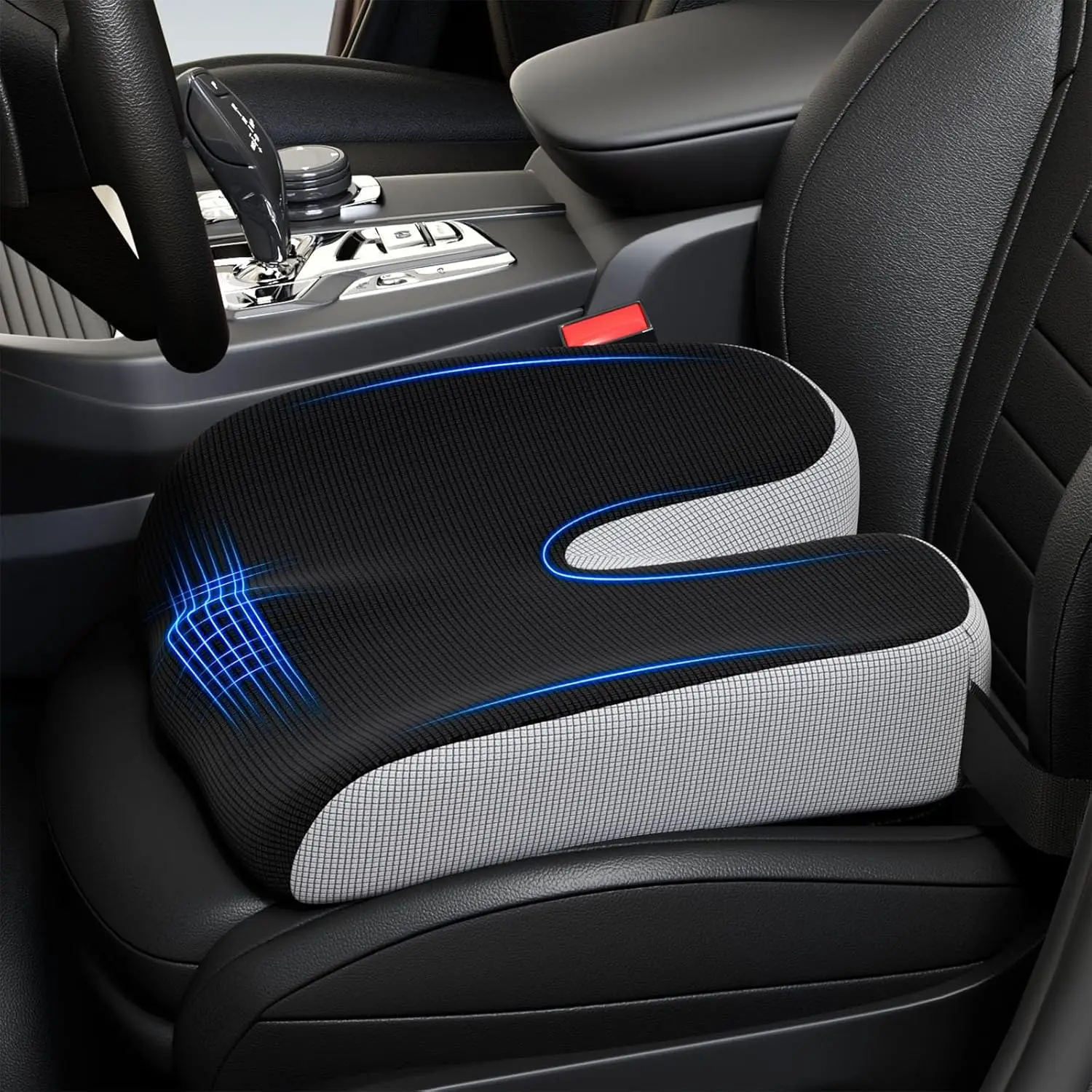 

Memory Foam Car Seat Cushion for Tailbone Pain Relief, 3-Inch Height Boost for Cars, Trucks, Home & Office Chairs, Black