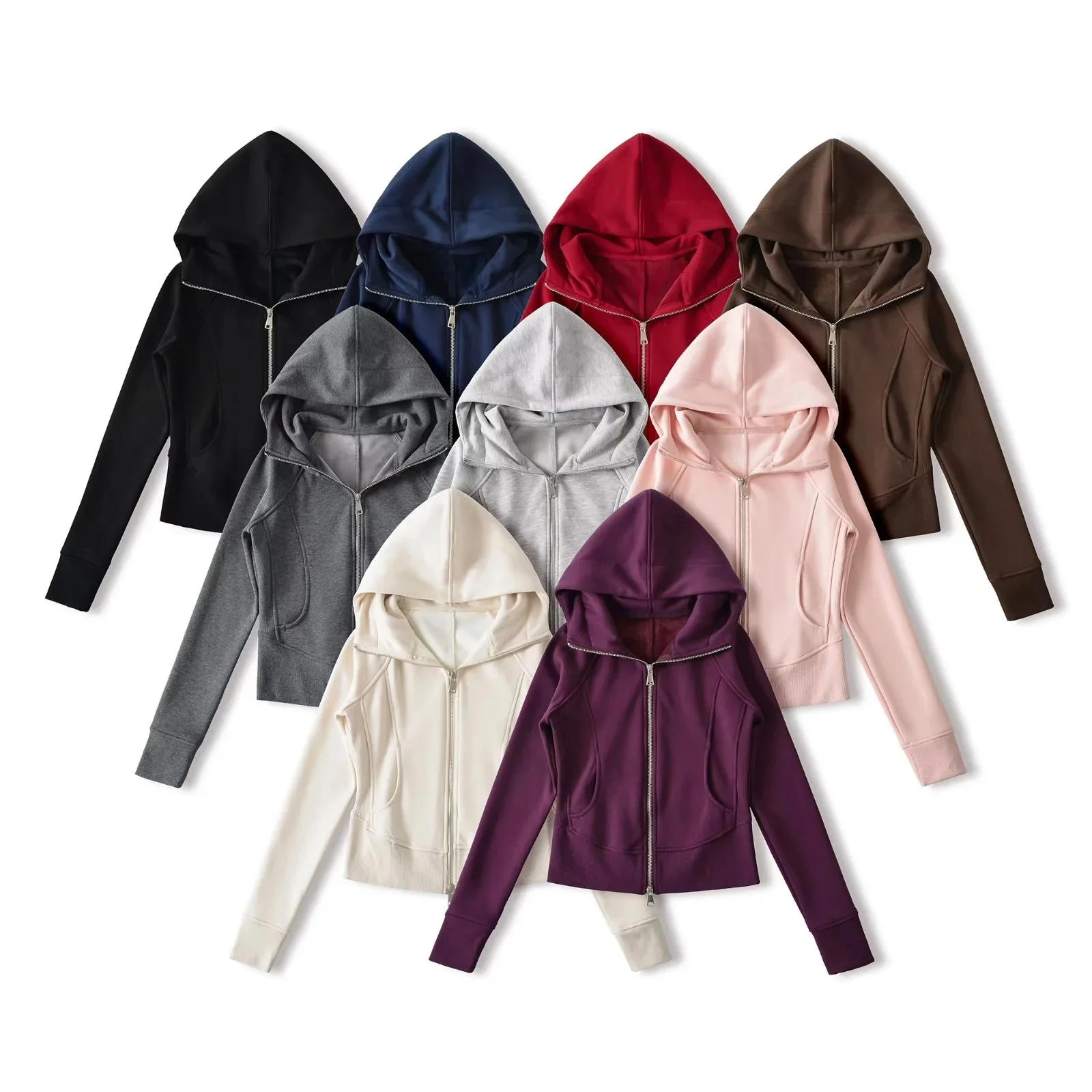 

Autumn Winter Fce Lined Hooded Sweatirt Jaet Women's Spor Slim Fit Long Sve Zipper Closure Casual Outerwear