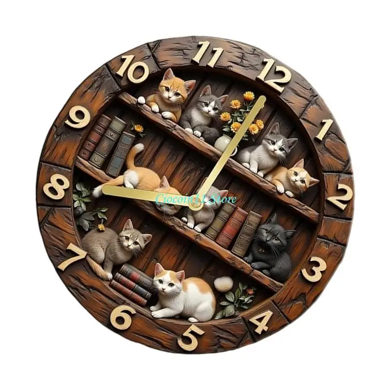 Y1UB Whimsical Feline Design Clock Quiet Movement Wall Clock Great for Bedroom Use