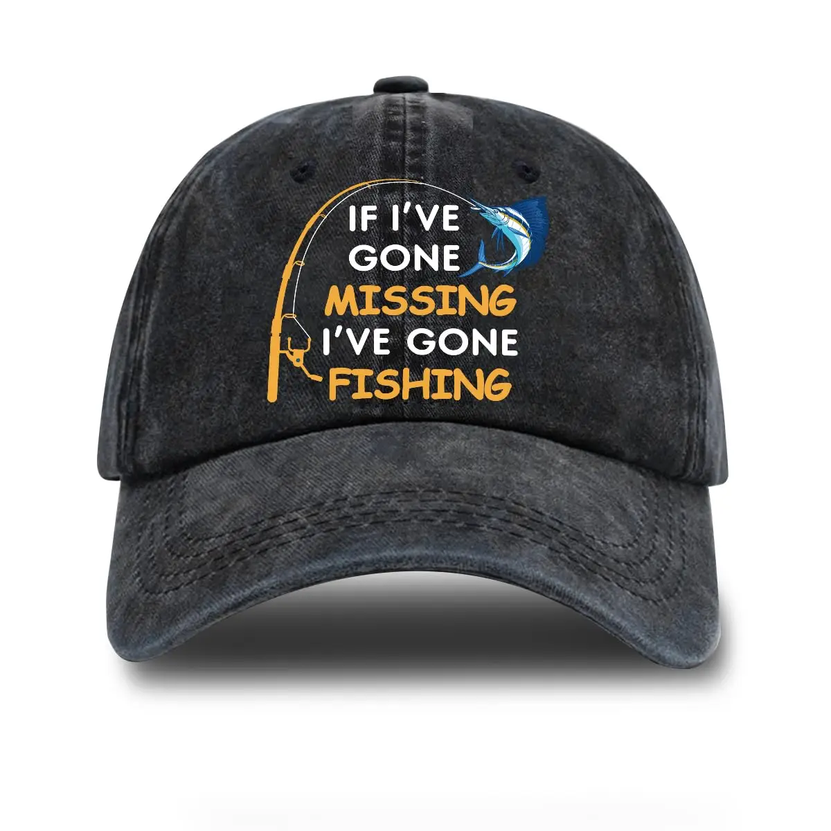 If I've Gone Missing I've Gone Fishing Adjustable Vintage Washed Cotton Baseball Cap Funny Retro Trucker Hat For Fishing Lover