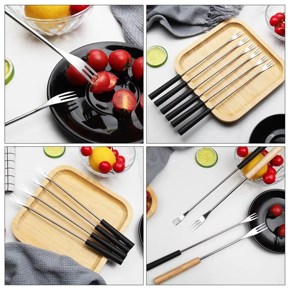 12pcs หม้อร้อนส้อมสแตนเลสฟองดูช็อกโกแลตชีสบาร์บีคิวสลัดผลไม้ Dipping เครื่องมืออุปกรณ์ครัว Skewers