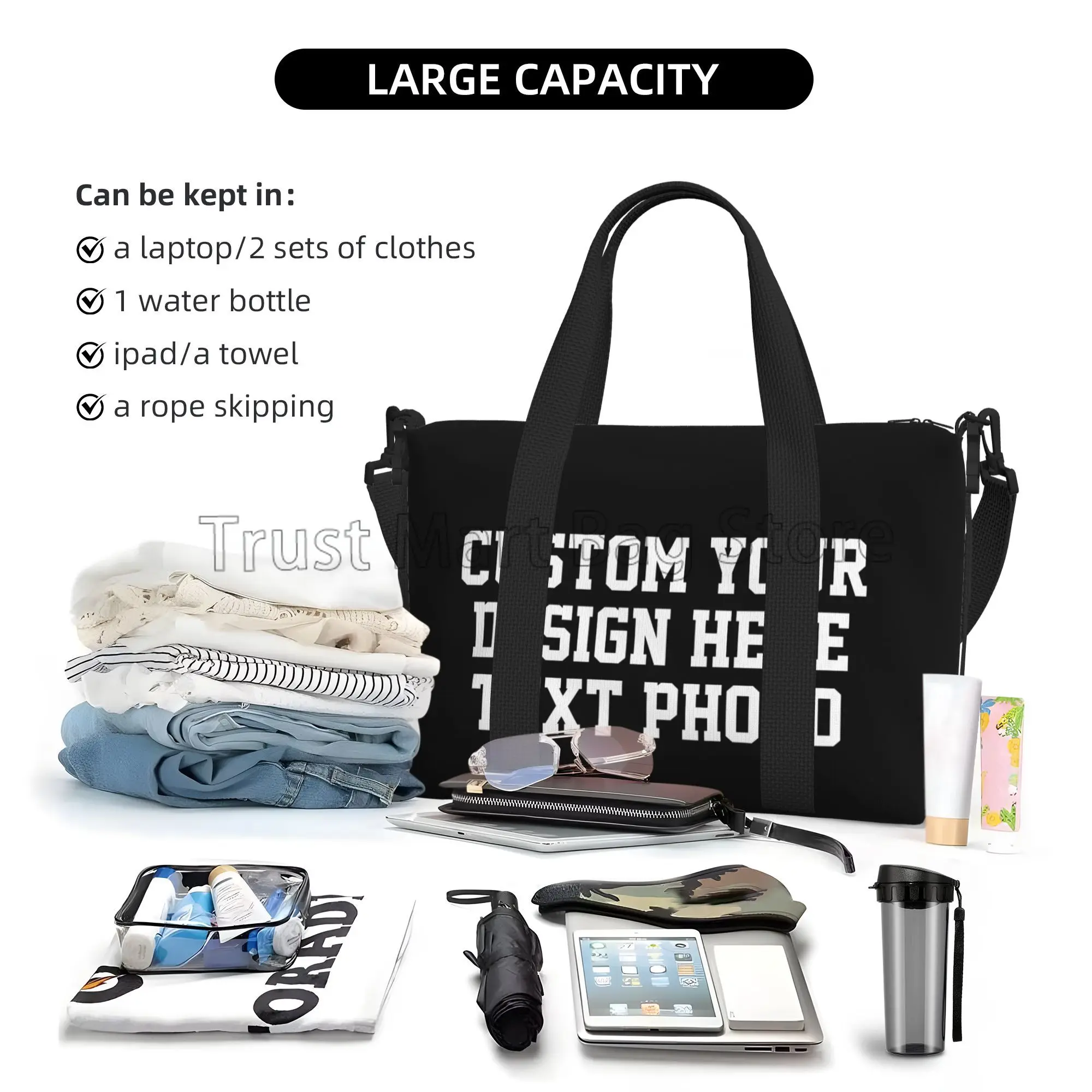 Custom Your Design Text Photo Print Duffle Bags Personalized Durable Weekender Overnight Bag for Women Men Travel Luggage Bag