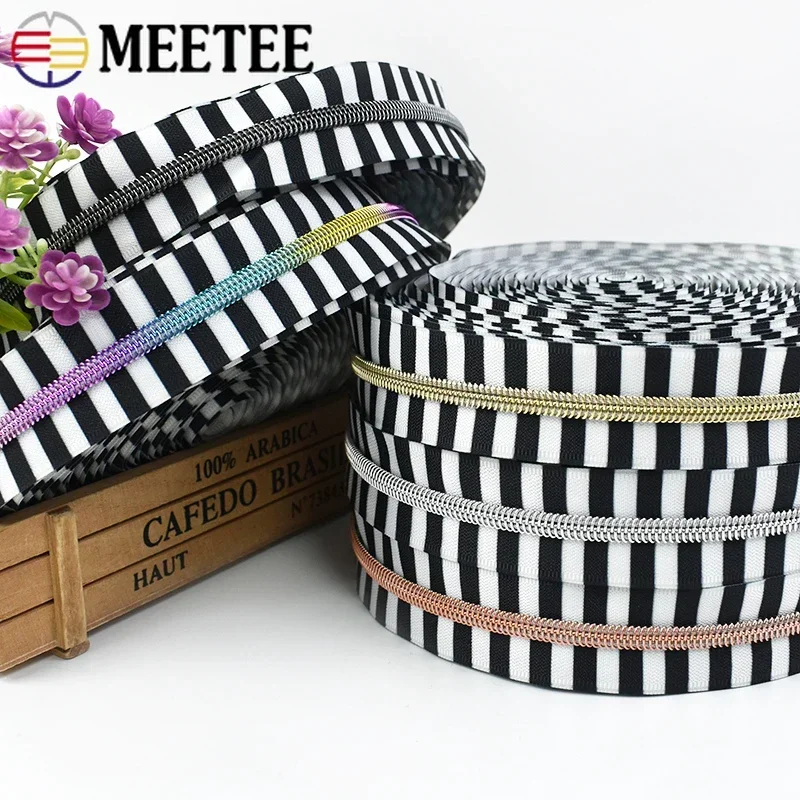 1-10Meters Meetee 5# Sewing Plastic Coil Zippers Nylon Zipper Tapes Per Meter Purse Clothes Decoration Zip Closure Accessories