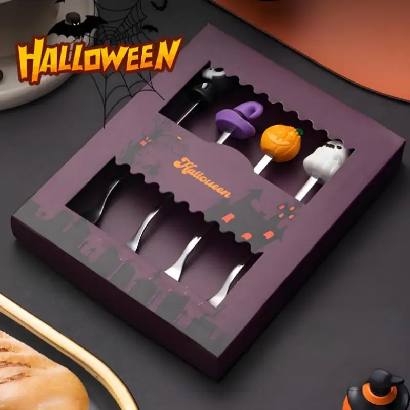 

Halloween Tableware Stainless Steel Coffee Spoon Halloween Dessert Spoon Fruit Fork Theme Party Tableware Set