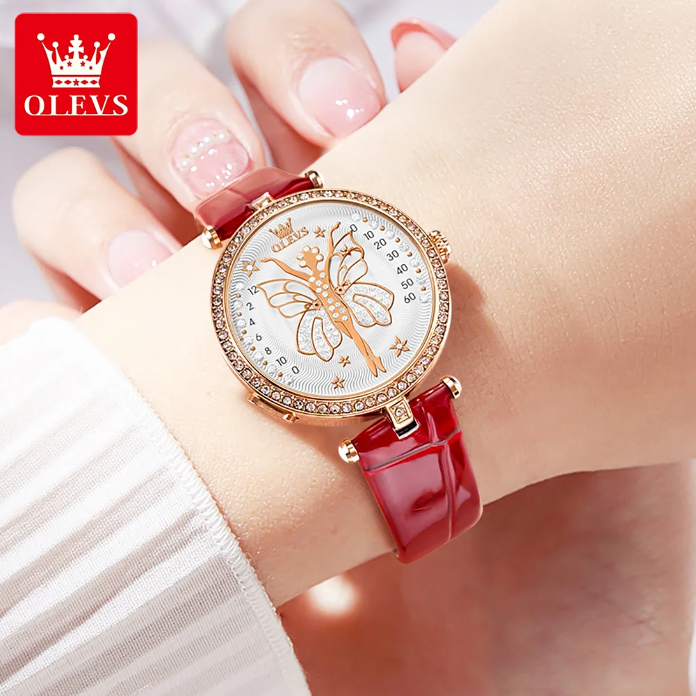 OLEVS-reloj de cuarzo para mujer, Accesorio luminoso, resistente al agua, estilo mariposa, 5576