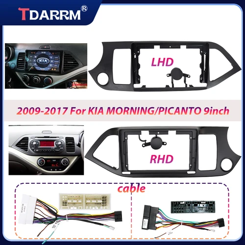 Marco de Fascia de Radio de coche para KIA MORNING 2012/2009-2016 adaptador de Cable de alimentación de arnés de cables de Panel de 9 pulgadas y Canbus (RHD/LHD)
