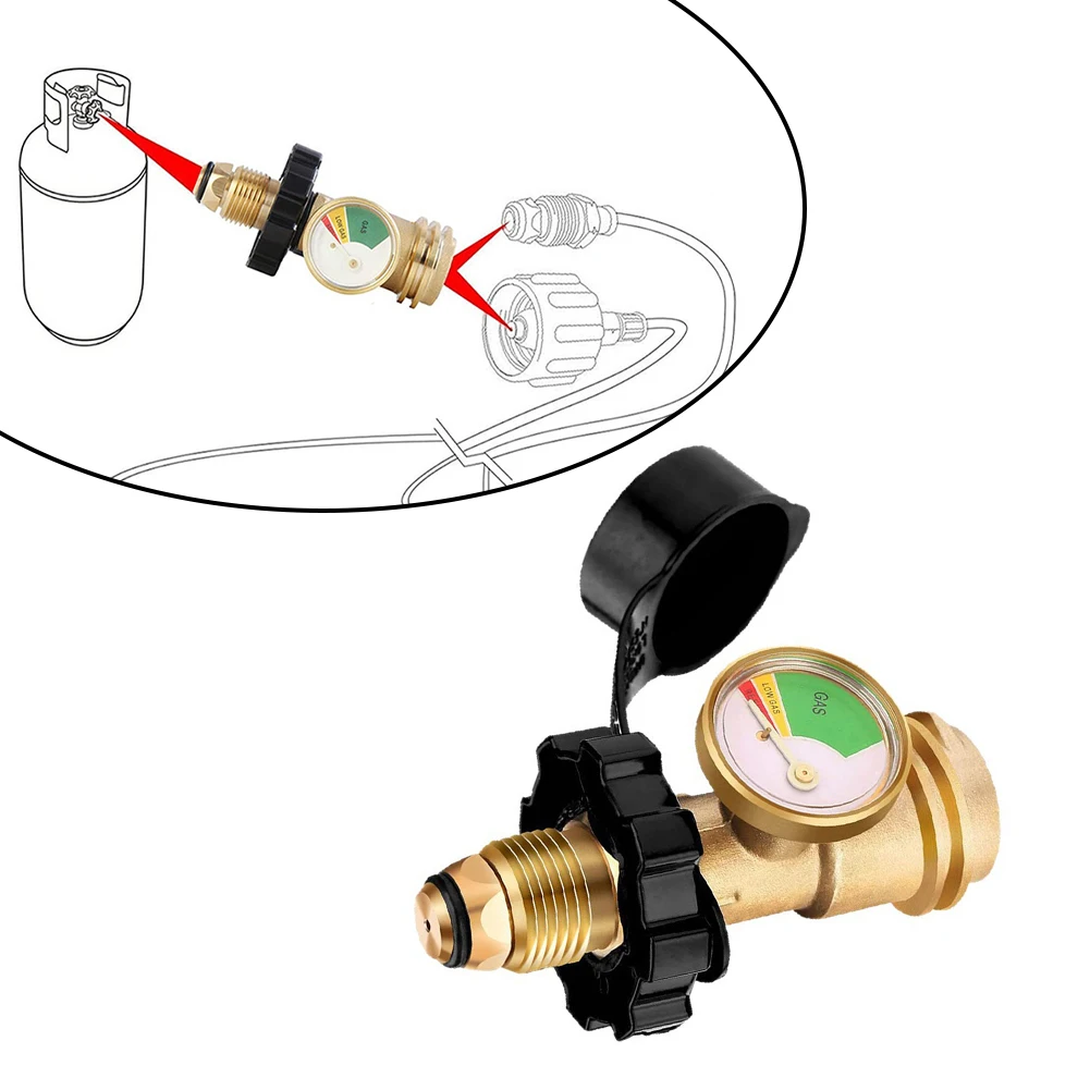 Brass Gas Connector POL Converter Outdoor Grilling Camping Integrated Pressure Gauge Quick-connect Fitting Fuel Level Indicator