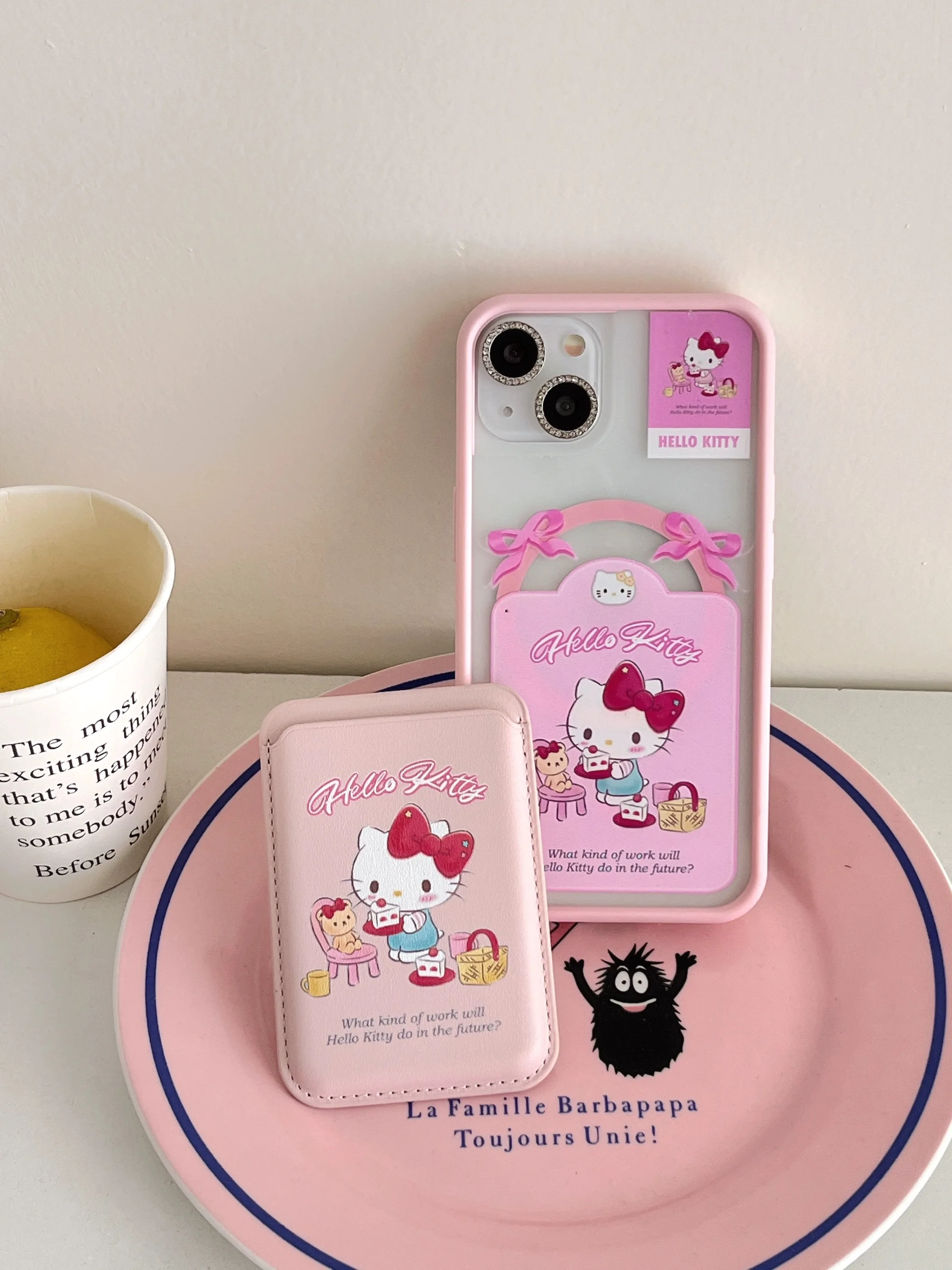 Cute Pink Hello Kitty Magnetic Wallet Card Case For iPhone 15 14 13 12 11 15 Pro Max Clear Magsafe Wireless Charge Cover