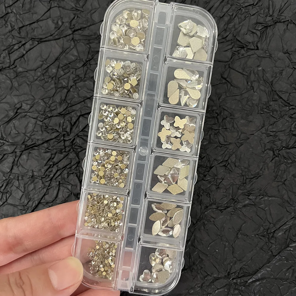 980-1020 pçs tamanho misto ab cristal arte do prego strass 12 grades brilhante ab diamante encaixotado não-hotfix laser glitter ab manicure vidro