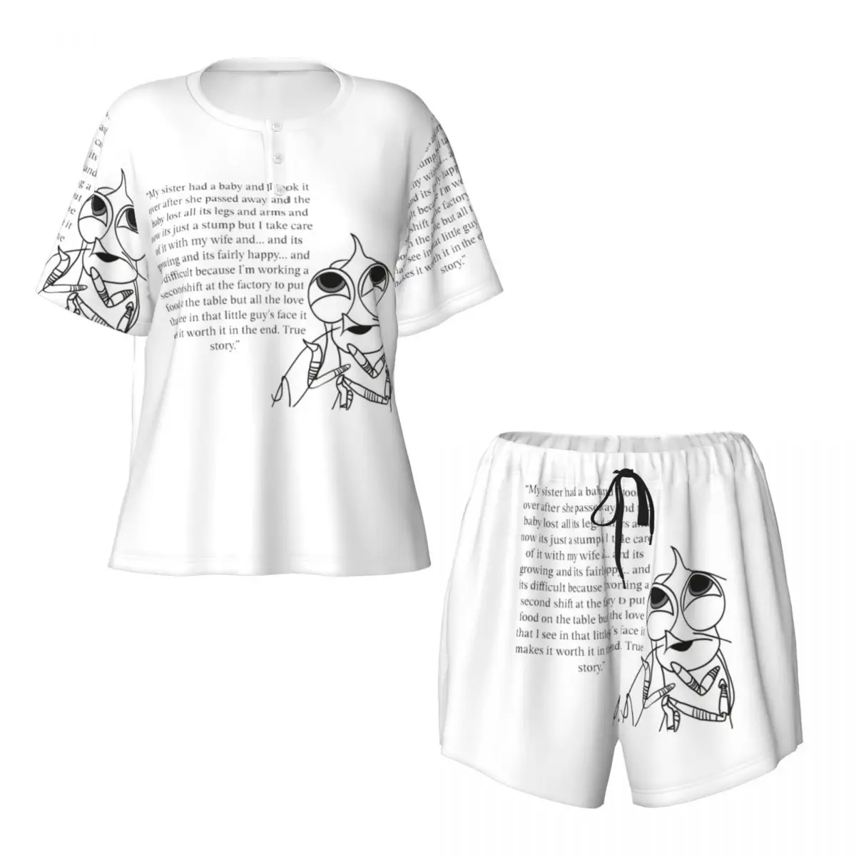 Shark Tales Shrimp Quote Round Neck Short Sleeve Nightgowns for Sleeping Sleepshirts Women Soft Pajama Set Short Pants