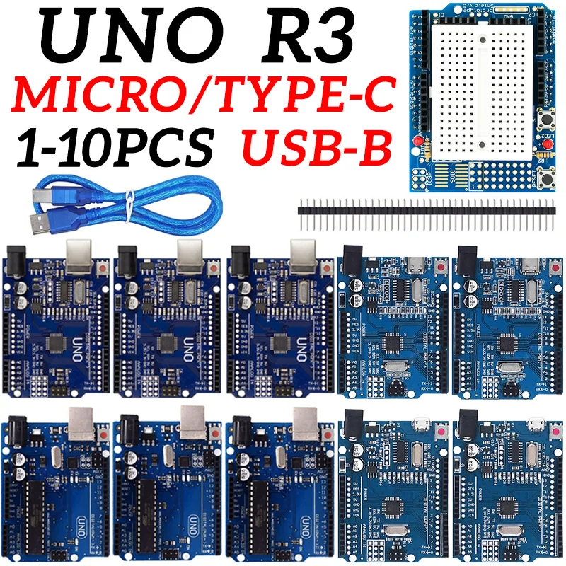 UNO R3 Development Board ATMEGA328P CH340/ATEGA16U2 Compatible For Arduino with Cable Proto Shield Expansion Board MICRO/TYPE-C