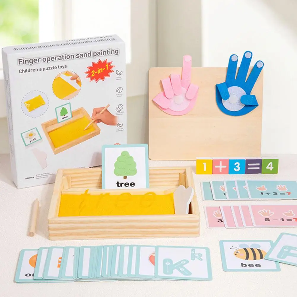 Bandeja de arena de madera con bolígrafo de madera para escribir letras y números, juguetes educativos para edades tempranas, juego de fiesta, juguetes de matemáticas