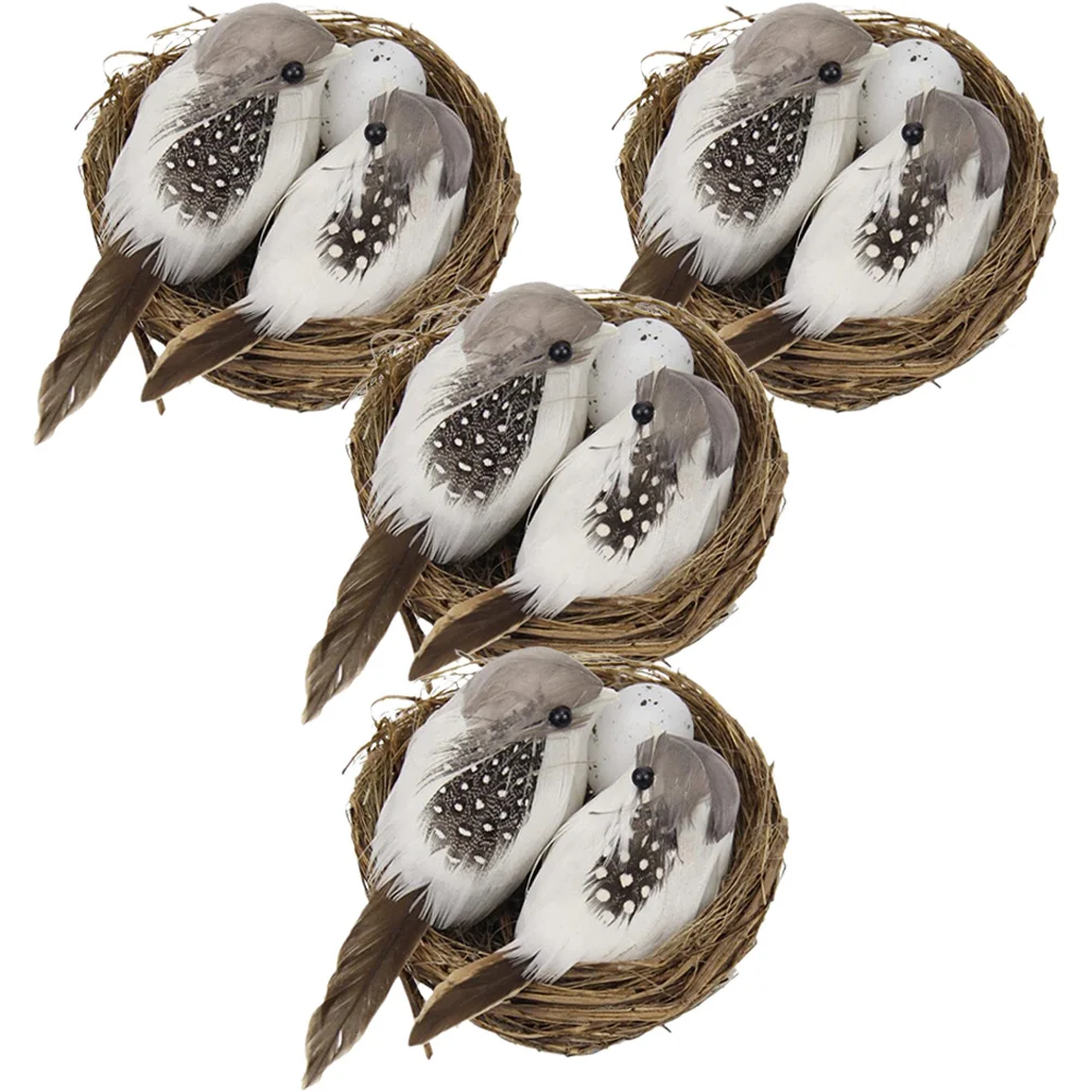 4 Sets Simulated Bird's Nest Easter Decoration Home Suite Ornament Birds and Foam Garden