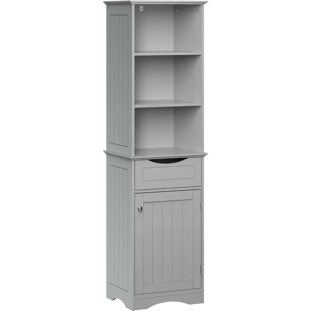 RiverRidge, Gray Ashland Bathroom Freestanding Storage Cabinet with Three Open Shelves and Drawer, Size