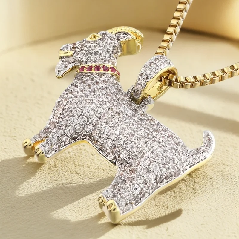 VANAXIN Goat Pendant Necklace for Men Women Gift 14k Gold Plated Iced Out Cubic Zircon Bling Jewelry Box Chain