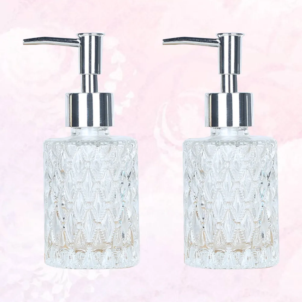 

Набор из 2 стеклянных дозаторов для мыла, 160 мл, большой объем, прозрачные, с алмазной огранкой, нержавеющие, с помпой для хранения