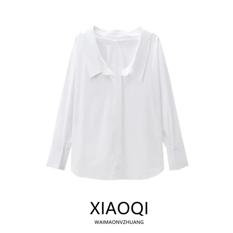 

Женская хлопково-шелковая рубашка, осенняя новинка, универсальный свободный крой, длинный рукав, декорированная пуговицами, коллекция осень 2024