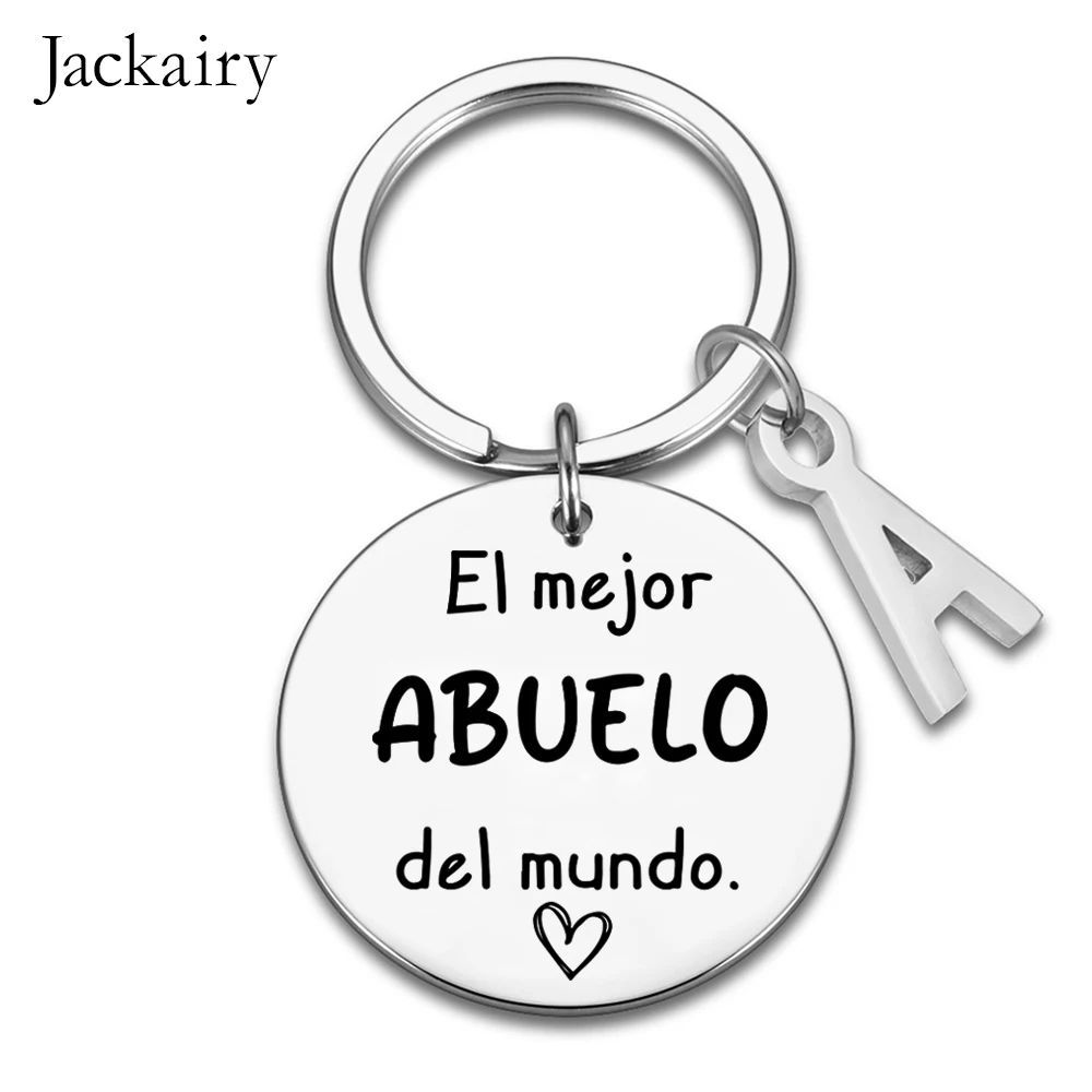 Keychain Birthday Gift for Grandfather El Mejor ABUELO Del Mundo Stainless Steel Charms Family Jewelry Christmas Gift for Man