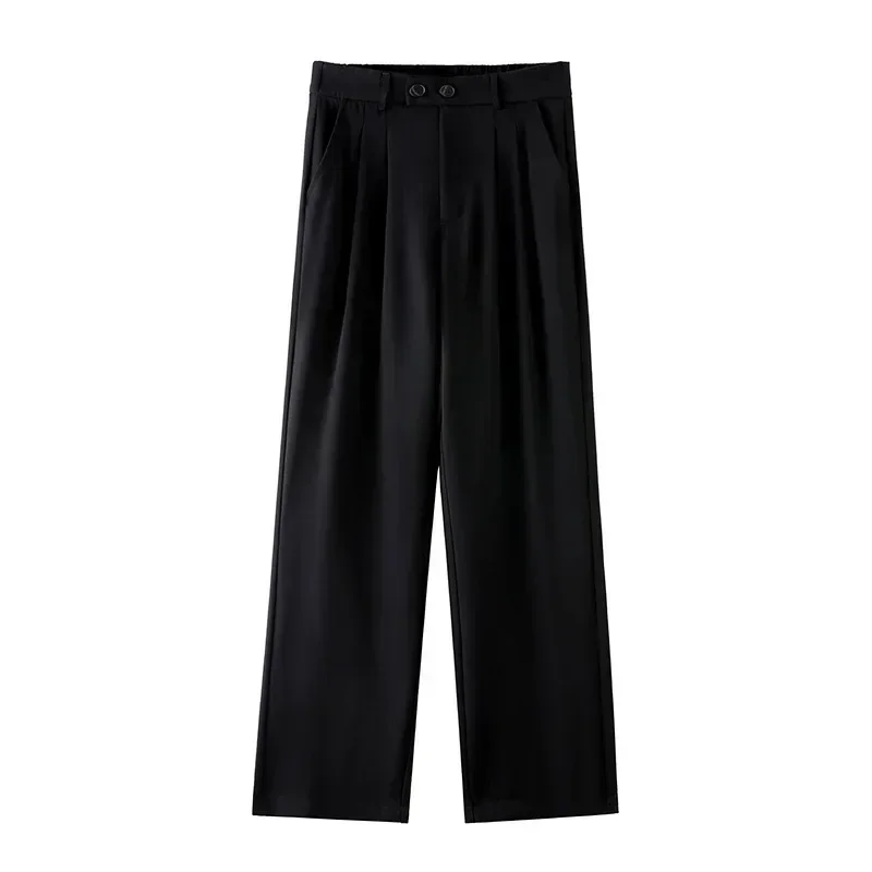 Suits Pants Women 2 Button 2023 New Office Ladies High Waisted Women Pants Straight Wide Leg Full Length Pants