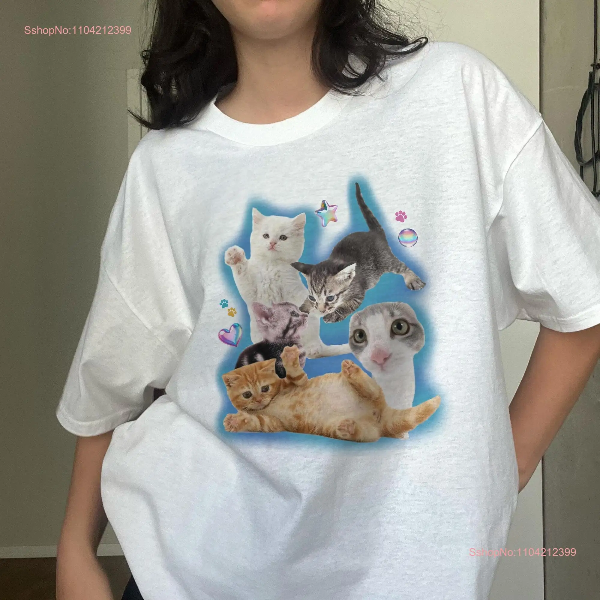 Y2K Silly CaT T Shirt 90s Aesthetic Meme Trashy Kitten Cats Trendy Funny Downtown Girl Top long or short sleeves