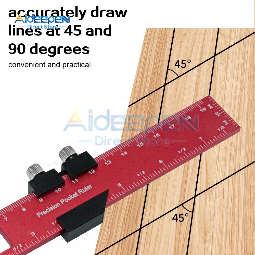 Woodworking ToolsRuler Precision Pocket Ruler Slide Ruler Inch/Metric T-Track Metal Slide Stops Aluminum Precision Rulerler