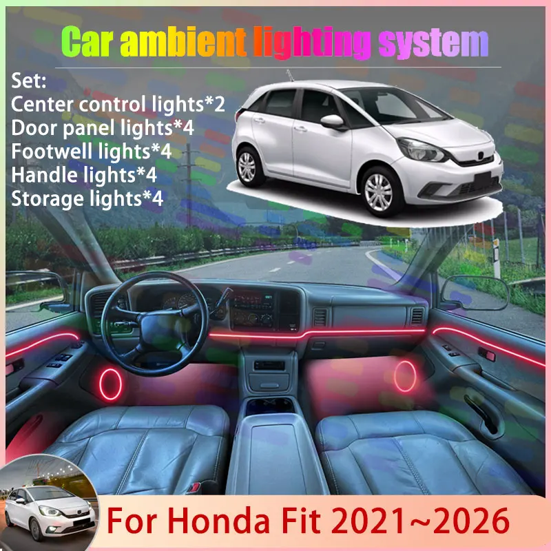 

For Honda Fit Jazz Life MK4 2021~2026 2022 GR GS 2/18 in 1 Car Atmosphere Light Lamp RGB Shade Ensemble Streamer Atmosphere Set