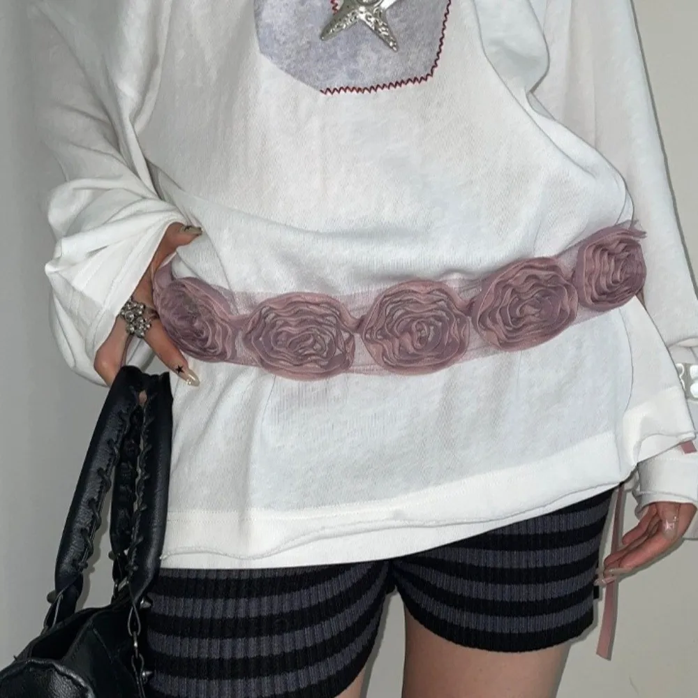 Fashion Adjustable Waist Belt Rose Flower Pattern Bohemian Waist Chain Decorative Straps Women