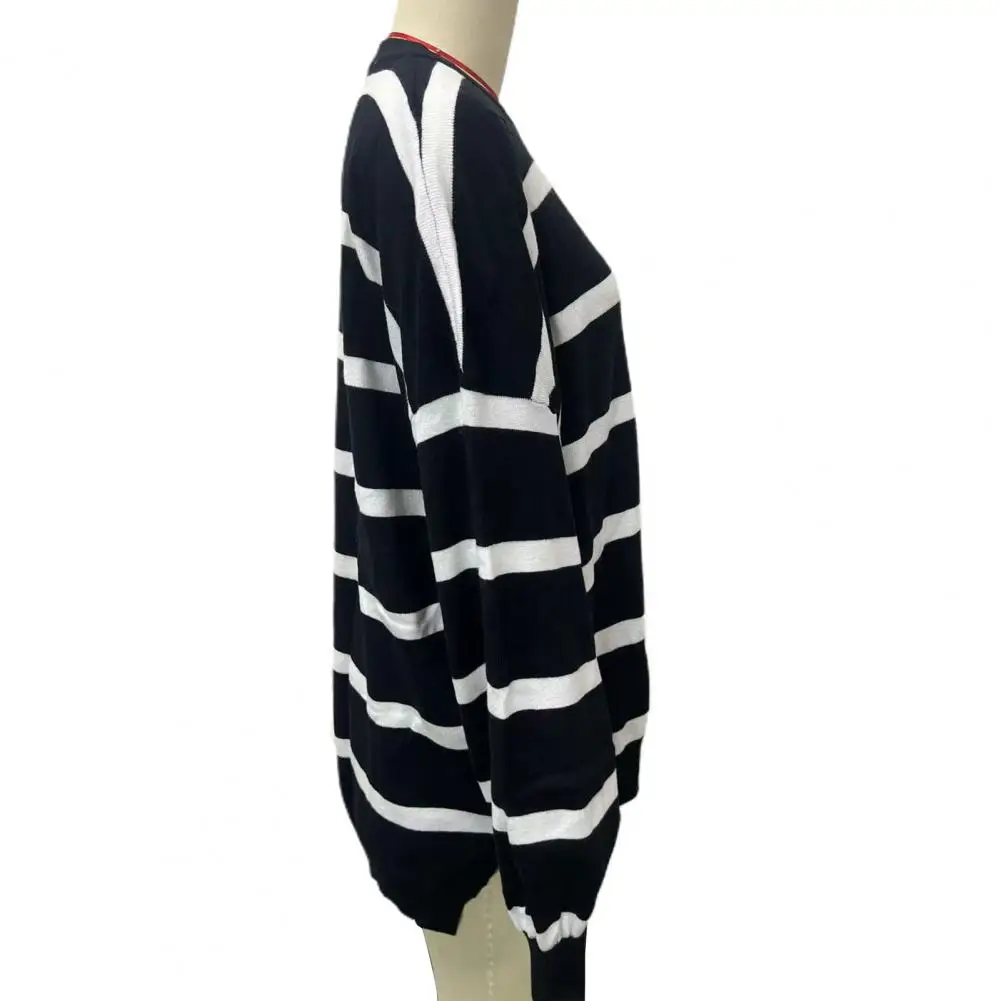 Striped Sweatshirt Colorblock Striped Oversized Sweatshirt for Women Knitted Mid Length Pullover Top Wear for Fall Spring