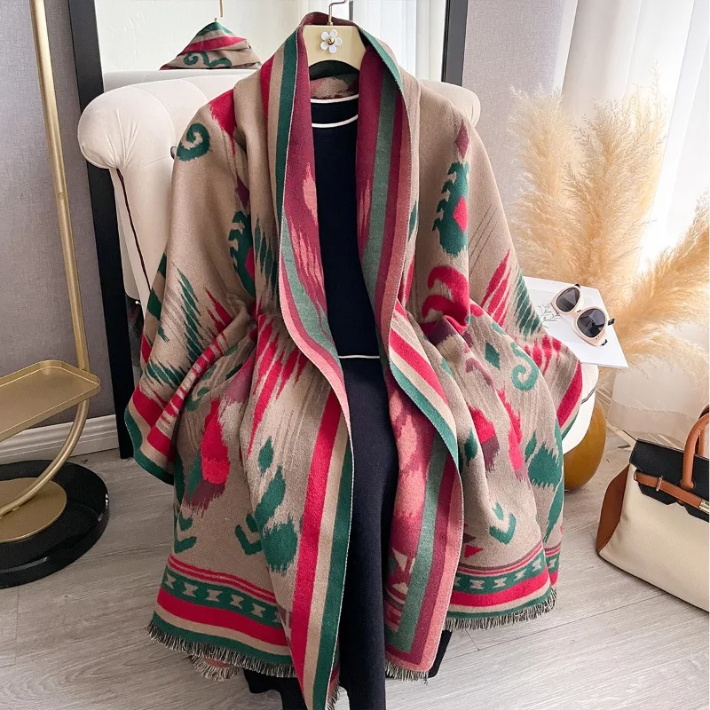 

Теплый женский шарф с цветочным жаккардовым узором, осенне-зимняя декоративная шаль под кашемир для защиты от кондиционера.