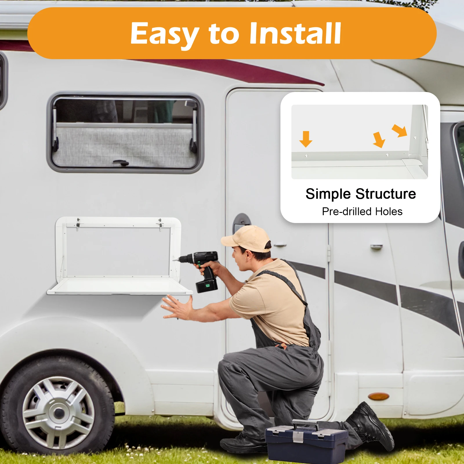 Foldable RV Table, Durable Aluminum Alloy, 80x45cm Size, Load 25kg, for RV Outings and Outdoor Picnics, Easy to Install on RVs