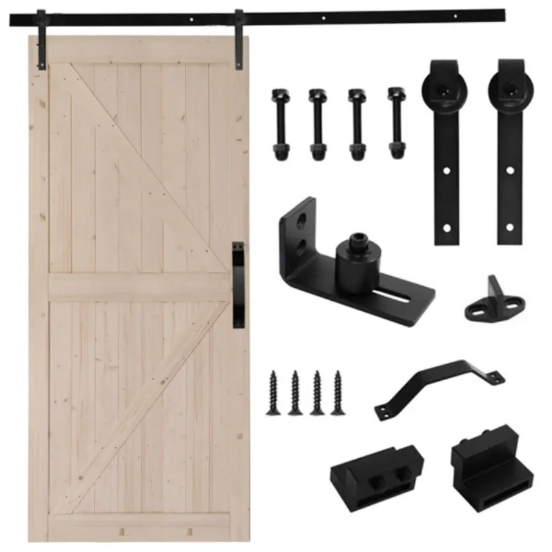 42 in x 84 in Unfinished Sliding Barn Door with 7FT Barn Door Hardware Kit & Handle K Frame Solid Spruce Wood