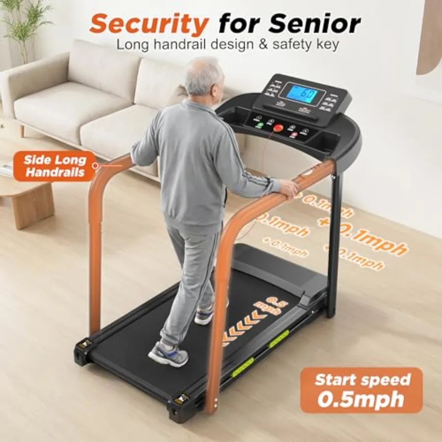 Walking Treadmill for Seniors with Extended Handrails, 2.5HP, 300LB Capacity, Double Shock Absorption, Treadmills for Home, Per