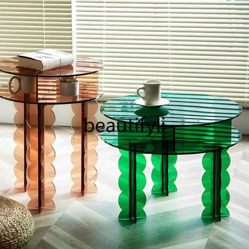 

zqq1Round small coffeelight luxury edge table sofa side table acrylic creative double corner
