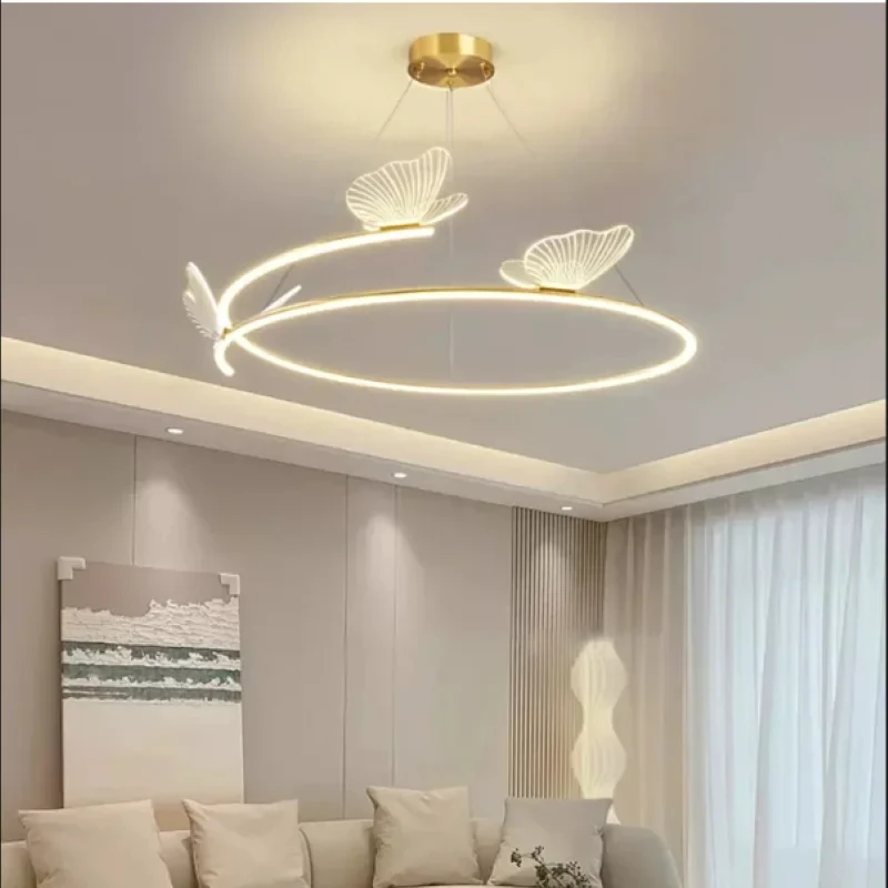 

Modern Acrylic Butterfly Pendant Lights Gold Ring-shaped Hanging Lamp Minimalist Living Room Restaurant Study Bedroom Chandelier