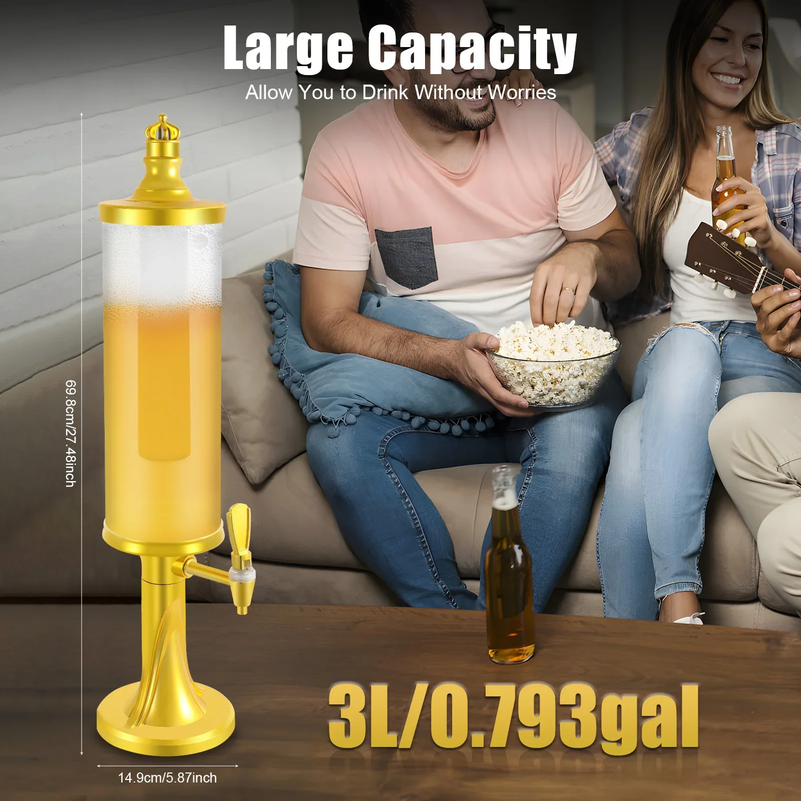 

3L Beer Tower Beverage Dispenser with LED Colorful Shinning Lights & Ice Column, Keep Beverages Ice Cold, for Home/Bar