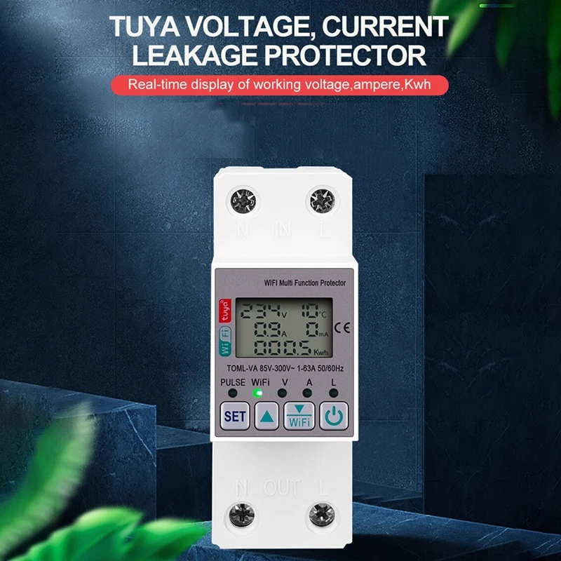 Tuya 63A 110V 220V Wifi meteran energi Kwh meteran waktu dengan arus tegangan dan perlindungan kebocoran mudah digunakan