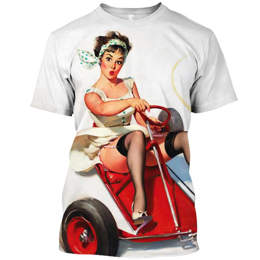 Summer Fashion Retro Sexy Girl graphic t shirts For Unisex Europe and America Trend Casual Men Fun Printed Round Neck Tees