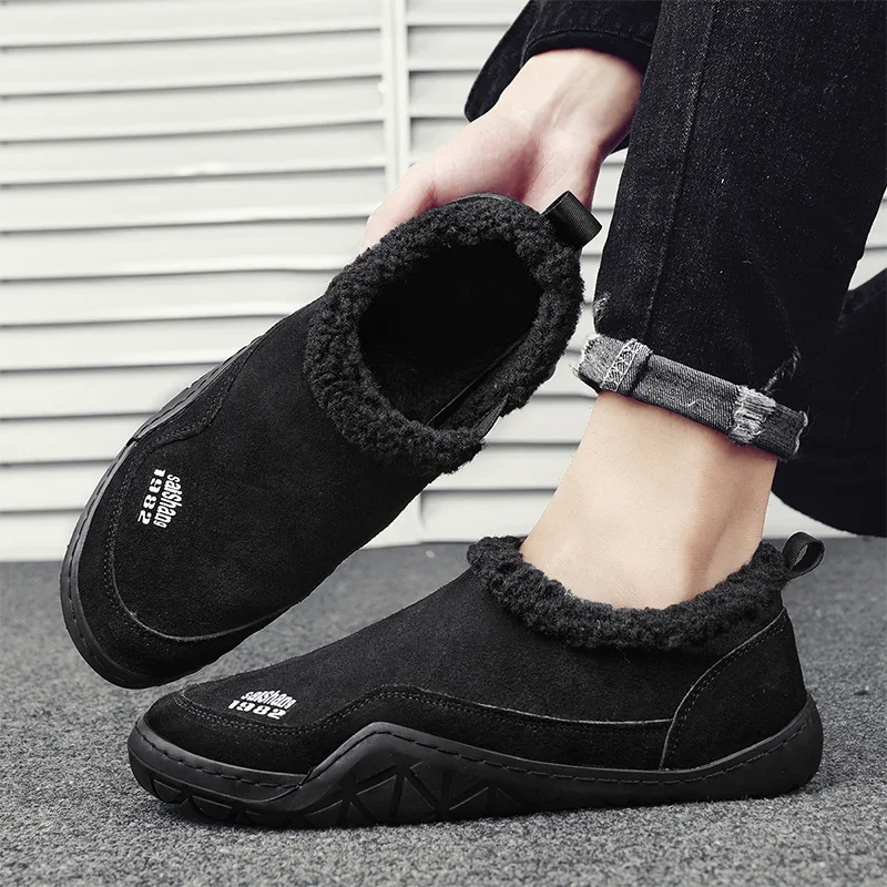 Autumn New Men's Slip-On Sneakers Short Plush Shoes for Men Outdoor Casual Ankle Boots Non-slip Handsome Short Boots for Men