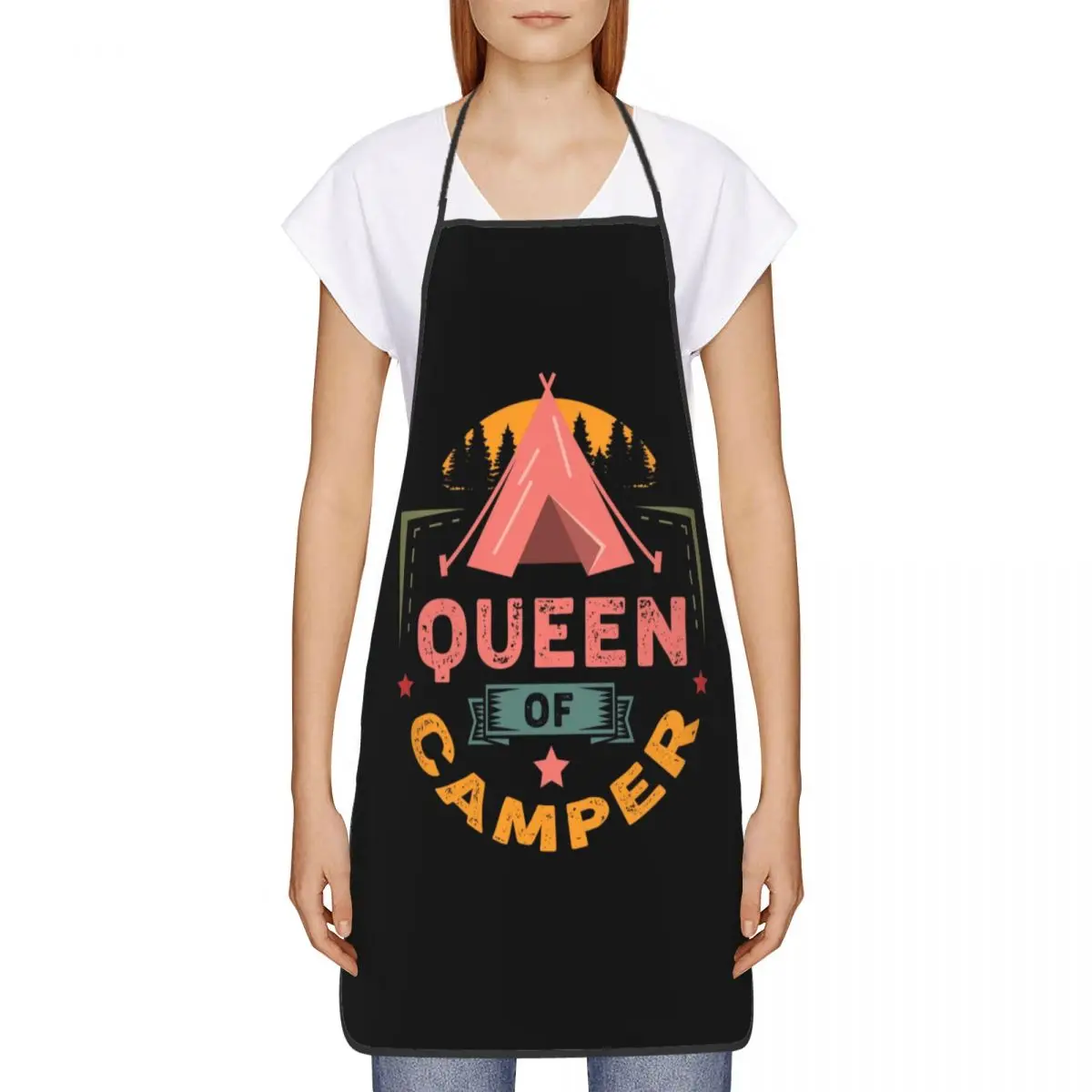 Funny Queen Of Camper Bib Aprons Women Men Unisex Kitchen Chef Camping Adventure Tablier Cuisine for Cooking Baking Gardening