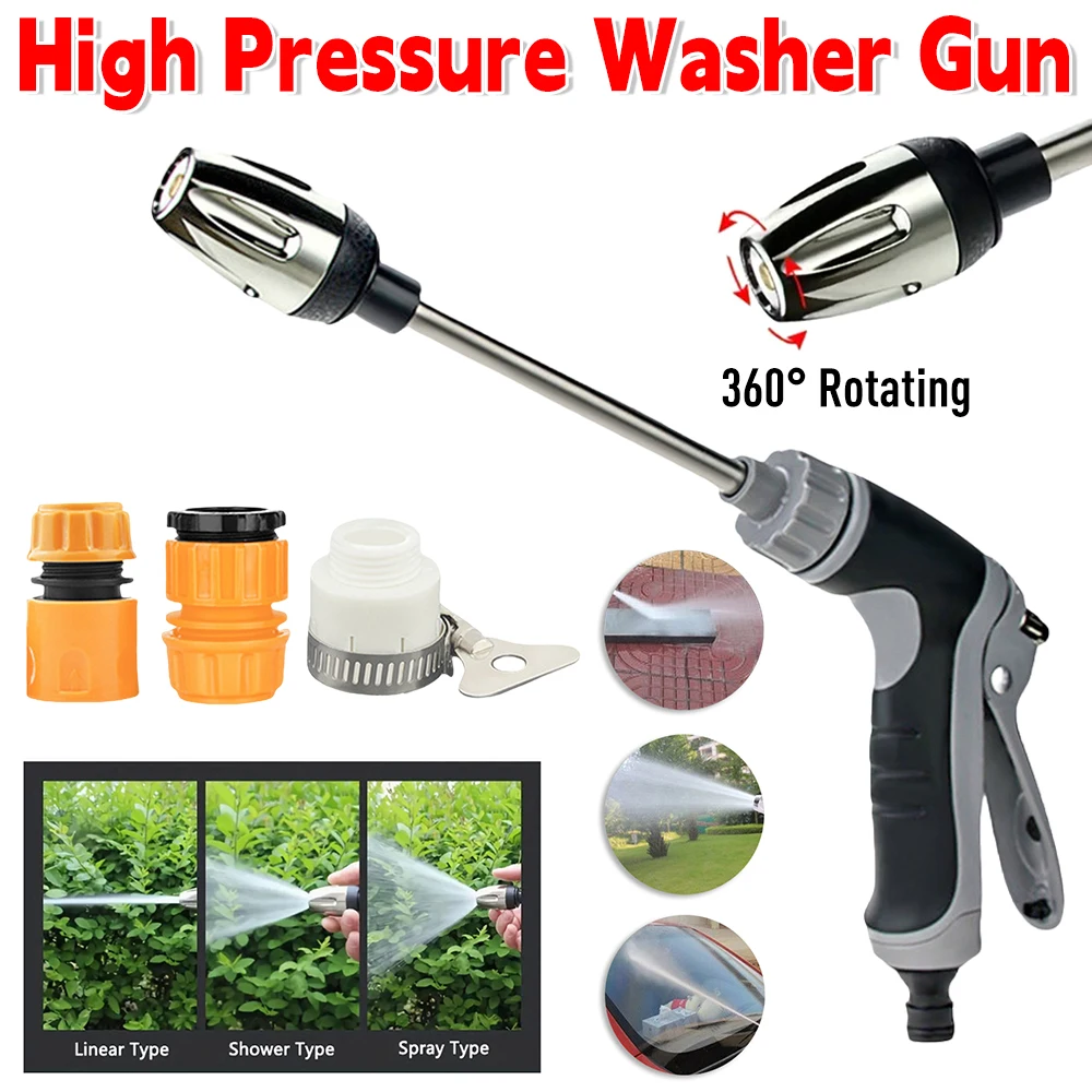 

High pressure water gun with telescopic water hose adjustable car washing gun garden watering nozzle sprinkler car accessories
