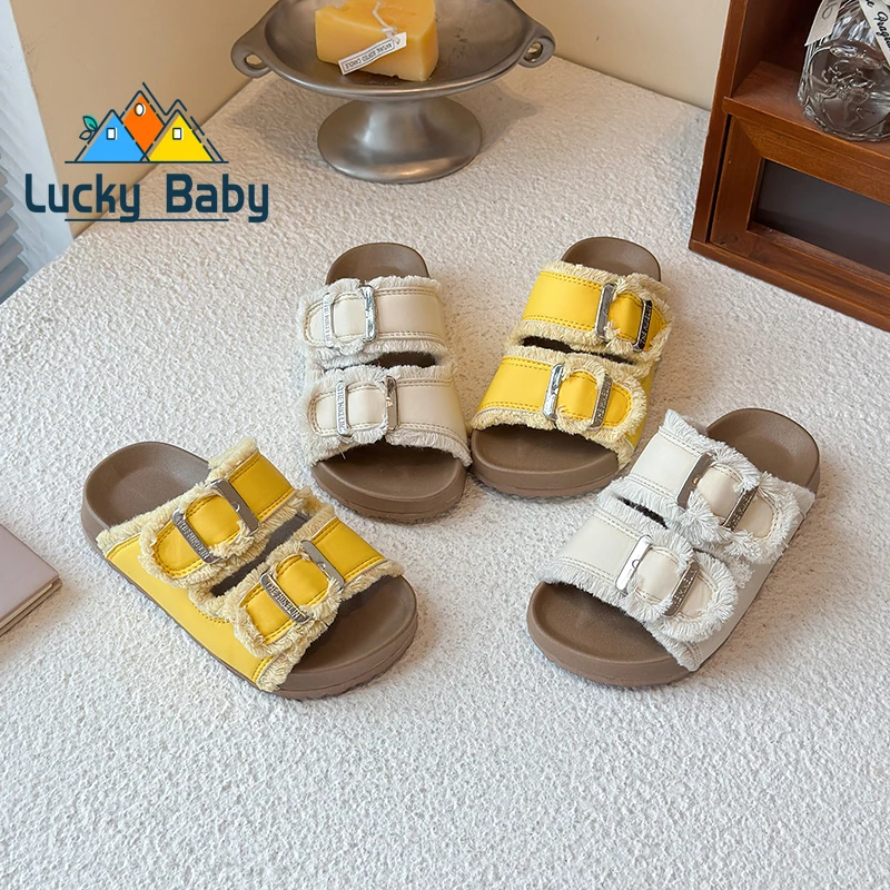 Girl Slippers Platform 2025 Summer Soft Slides Retro Concise Slippers Children Summer Shoes Slides Platfor