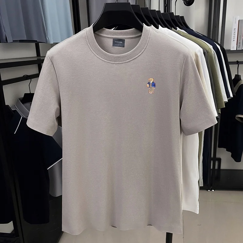 Designer-Sommer-Herren-Kurzarmhemd mit Rundhalsausschnitt, Teddybär-Stickerei, Baumwoll-T-Shirt, vielseitige Freizeitkleidung für den Alltag. – Detail 11