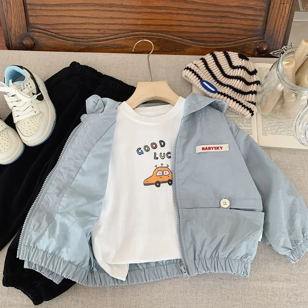 Spring Autumn Kid Boys Hooded Jackets Zipper Solid Color Long Sleeve Children Boys Windbreak Casual Exterior Students Boys Coats