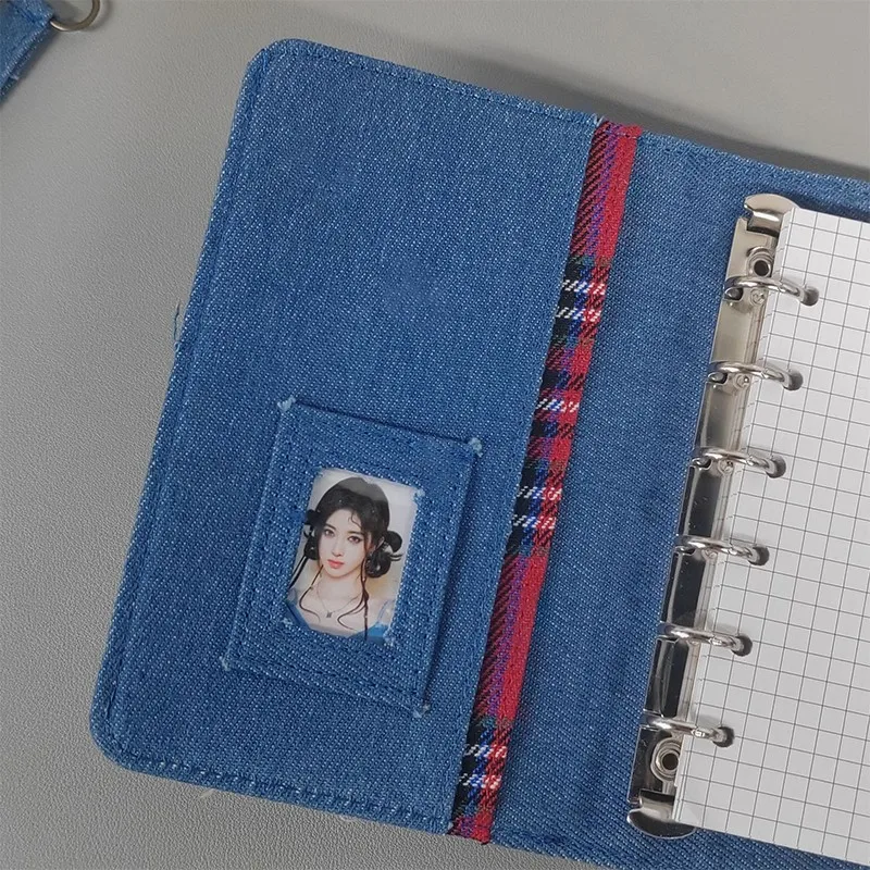 

Блокнот-органайзер A7 с заменяемыми листами, в стиле ретро, из джинсовой ткани и кожи, с карманом для записей и внутренним блоком для расписания