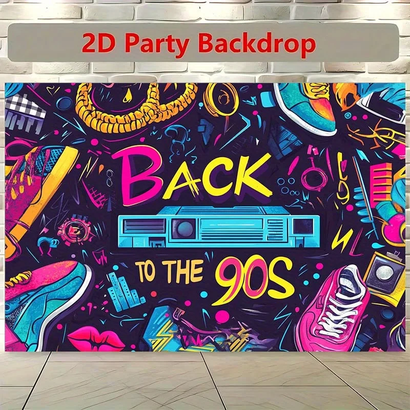 2D-Hintergrund, 1 Stück Retro-Partybanner im 90er-Jahre-Stil, geeignet für Fotoboxen und nostalgische Veranstaltungen, Disco-Party-Dekoration