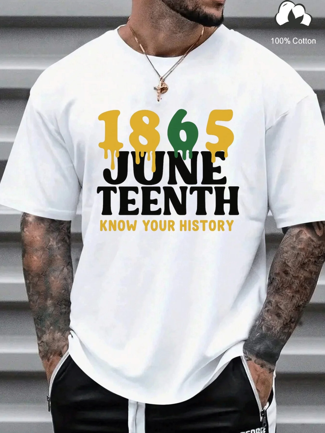 

[Juneteenth Cotton Tee] 1865 Juneteenth Graphic Men's T-Shirt | 100% Cotton Regular Fit Short Sleeve Tee, Casual Streetwear