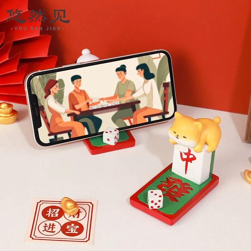 

Креативный подарок: Китайский маджонг, «Счастливые благословения», украшение для дома и рабочего стола, подставка для телефона из смолы в мультяшном стиле