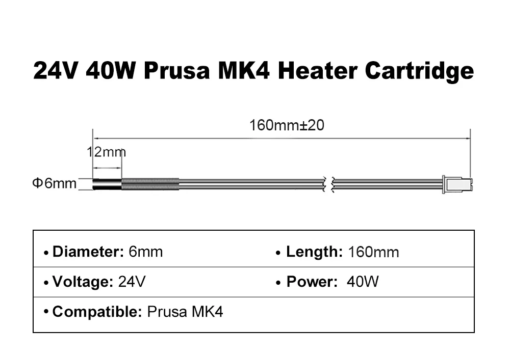 Trianglelab 24V 40W Heizpatrone 6X12MM für PRUSA MK4 3D-Drucker – Detail 1