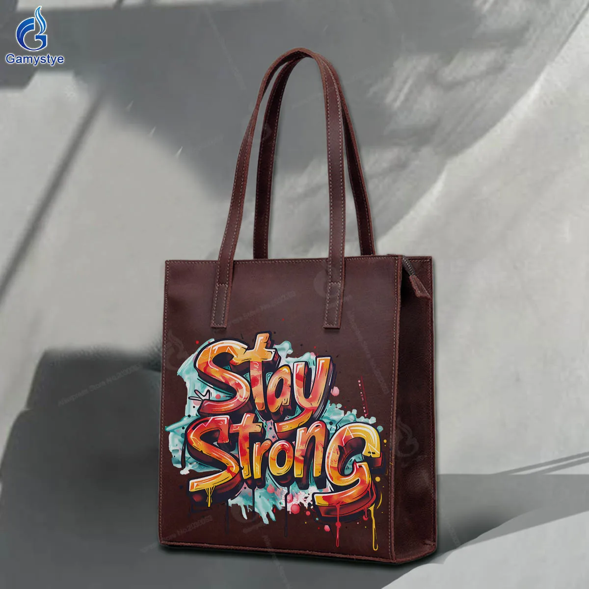 

Art Print WORDS STAY STRONGCustomize Totes 100% Real Cowhide Leather Women'S Shoulder Bags Purses Shopper Handbag Crossbody Bags