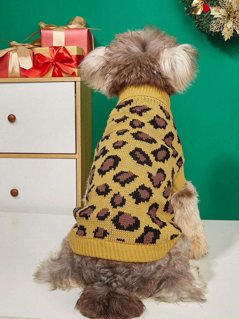 Lovely Pink Leopard Pet Dog Clothes Soft Winter Puppy Sweater Overalls York Dog Knitted Breathable Sphinx Cat Sweatshirt